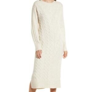 NWT Nordstrom Womens Cable Knit Wool Blend Sweater Dress White Sz Sm